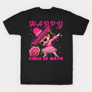 Dabbing GIRL sunglasses happy Cinco De Mayo Let's Fiesta Mexican Party T-Shirt